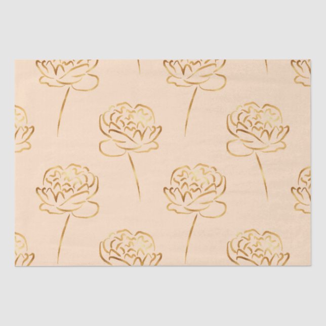 blush and gold faux foil peonies tissue paper (Front)