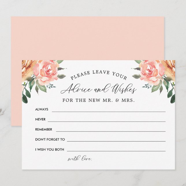 Blush and Gold Floral Advice and Wishes Thank You Card (Front/Back)