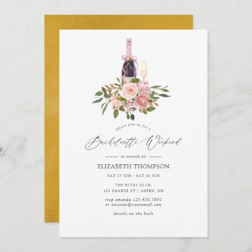 Blush and Gold Floral Bachelorette Weekend Invitation