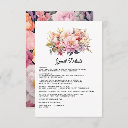 Blush and Gold Floral Wedding Guest Details Enclosure Card