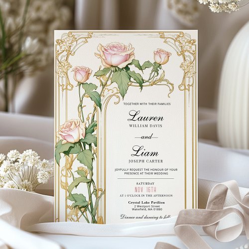 Blush and Gold Floral Wedding Invitation 