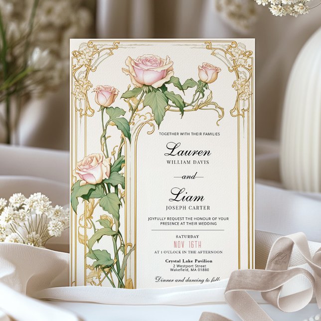 Blush and Gold Floral Wedding Invitation  (Creator Uploaded)