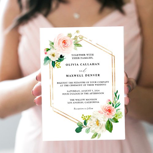 Blush And Gold Floral Wedding Invitations Elegant Invitation