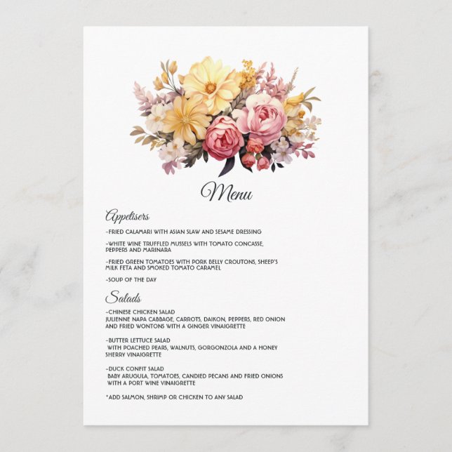 Blush and Gold Floral Wedding Menu (Front)