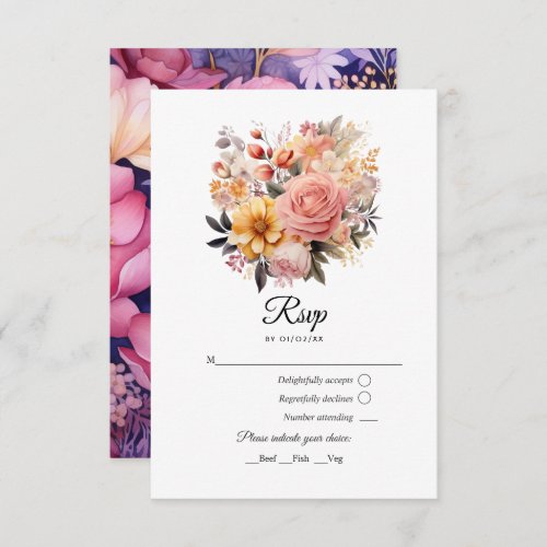 Blush and Gold Floral Wedding RSVP Card