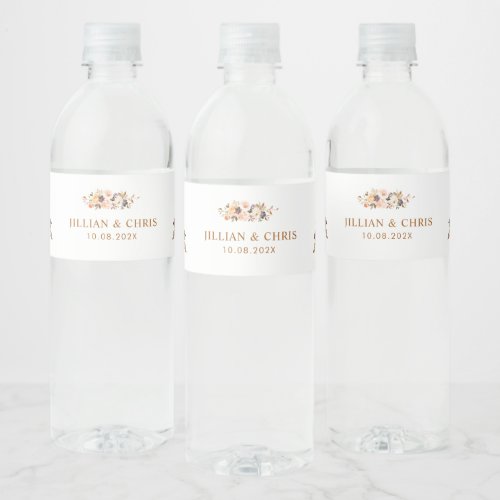blush and gold floral wedding water bottle label