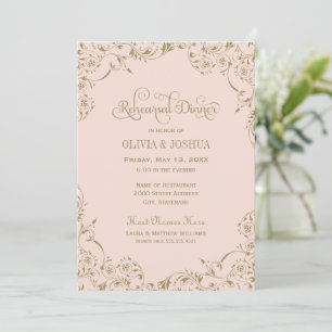 Blush and Gold Flourish Wedding Rehearsal Invitation