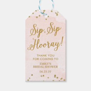 Blush and Gold Glitter Bridal Shower Wine Favor Gift Tags