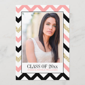 Blush and Gold Glitter Chevron | Graduation Invitation