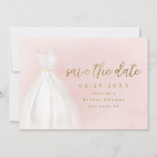 Blush And Gold Glitter Elegant Dress Save The Date