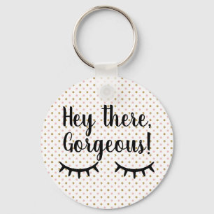 Blush and gold glitter polka dot keychain