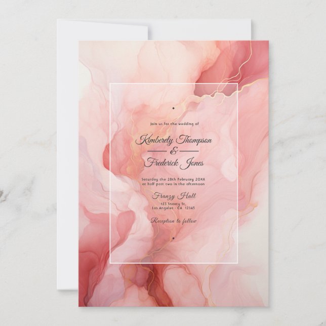 Blush and Gold Ink Wedding Invitation (Front)