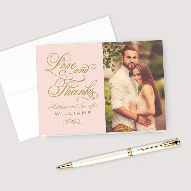 Blush and Gold Love and Thanks Wedding Thank You Card (Creator Uploaded)