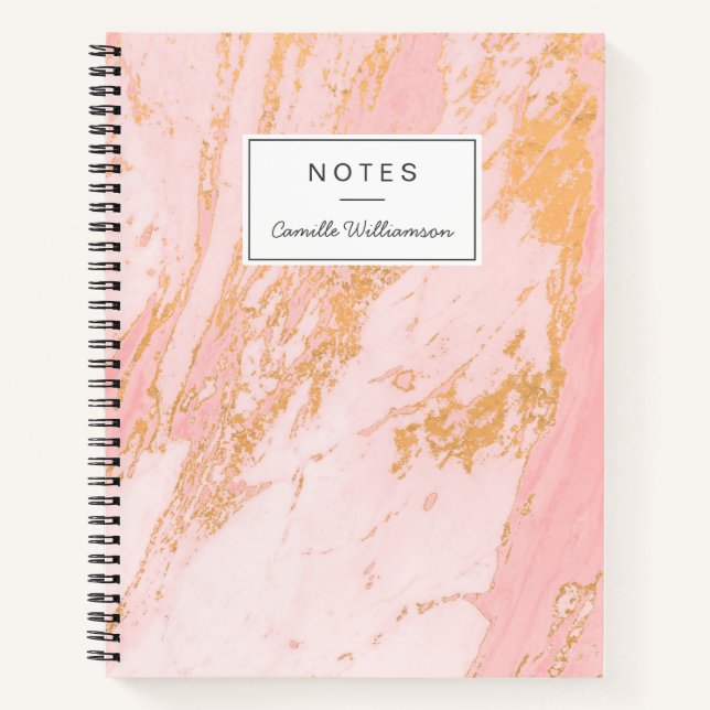 Blush and Gold Marble Pattern Personalized  Notebook (Front)
