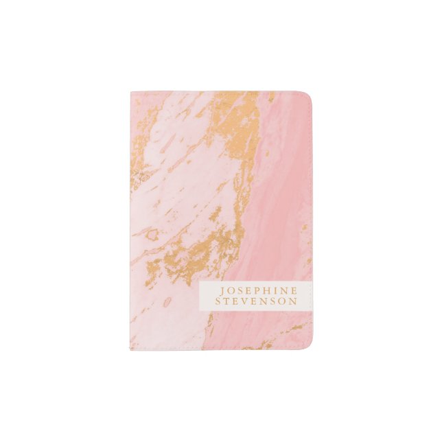 Blush and Gold Marble Pattern Personalized  Passport Holder (Front)