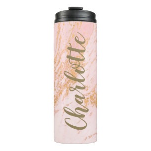 Blush and Gold Marble Pattern Personalized Thermal Tumbler