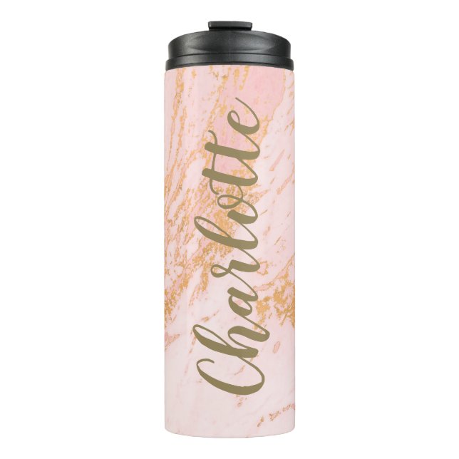 Blush and Gold Marble Pattern Personalized   Thermal Tumbler (Front)