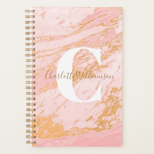 Blush and Gold Marble Personalized Office Undated Planner (Front)
