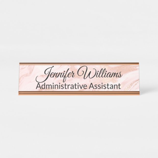 Blush and Gold Marbled Desk Name Plate (Front)