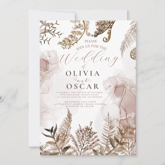 Blush and Gold Pampas Grass Floral Wedding Invitat Invitation (Front)