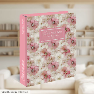 Blush and Gold Petals Trendy Floral Wedding Binder