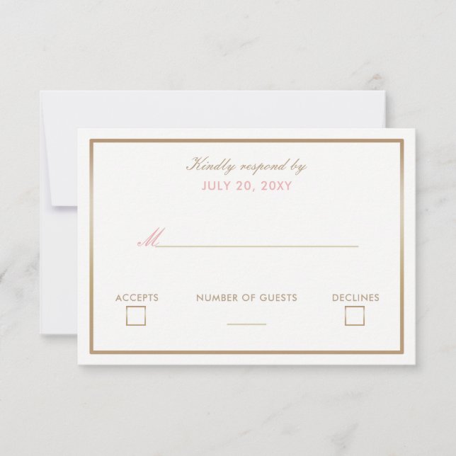 Blush and Gold Simple Wedding Invitations rsvp (Front)