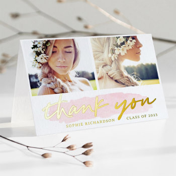 Blush And Gold Two Photo | Graduate Thank You Foil Greeting Card by christine592 at Zazzle