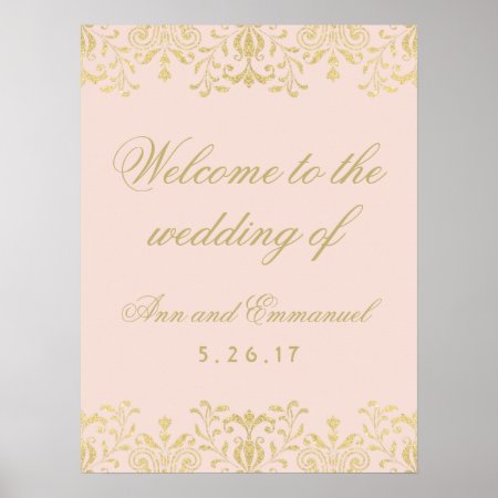 Blush And Gold Vintage Glamour Wedding Welcome Poster
