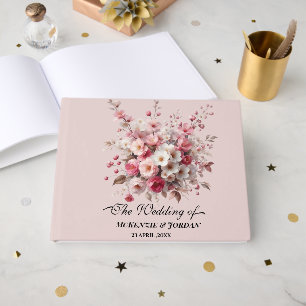 Blush and Gold Watercolor Flowers Personalized Guest Book