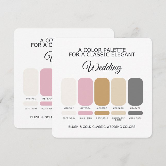 Blush and Gold Wedding Color Palette Card (Front/Back)