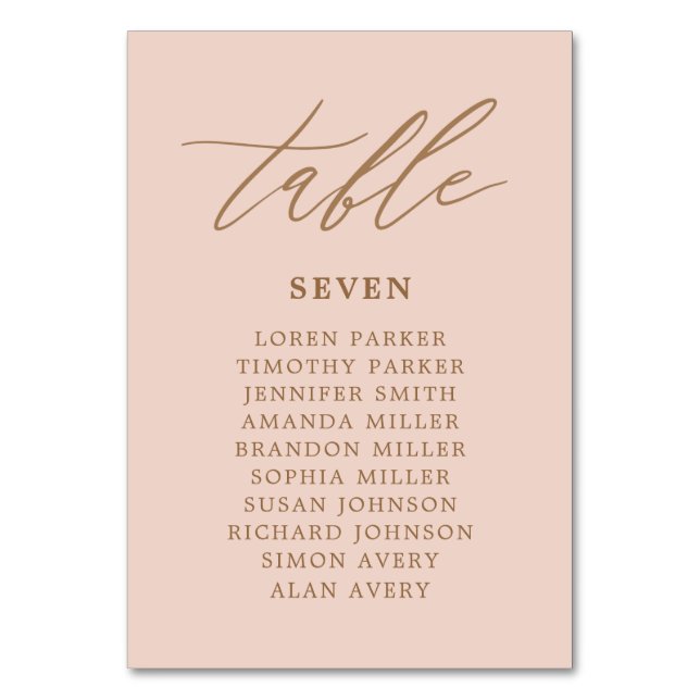 Blush and Gold Wedding Seating Chart  Table Number (Front)