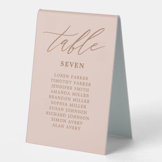 Blush and Gold Wedding Seating Chart  Table Number Tent (Front)