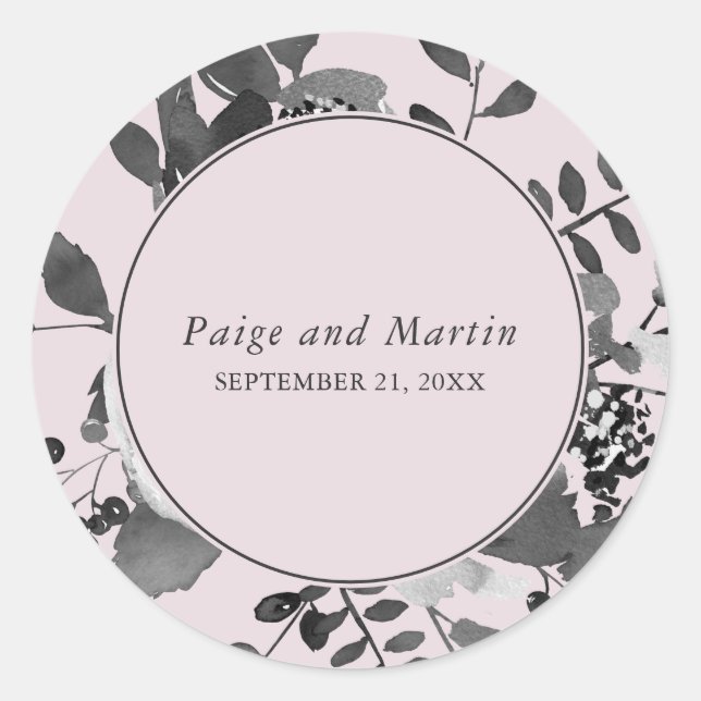 Blush and Gray Floral Save the Date Wedding Classic Round Sticker (Front)