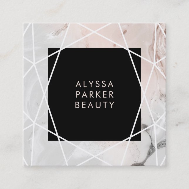 Blush and Gray Marble | Geometric Square Business Card (Front)