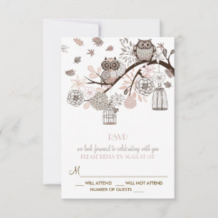 Blush and Gray Owls Winter Wedding RSVP Card