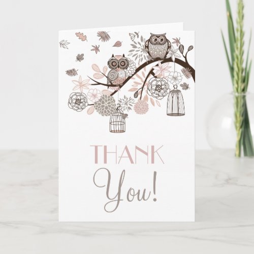 Blush and Gray Owls Winter Wedding Thank You Card