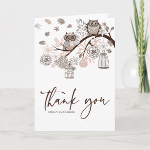 Blush and Gray Owls Winter Wedding Thank You Card