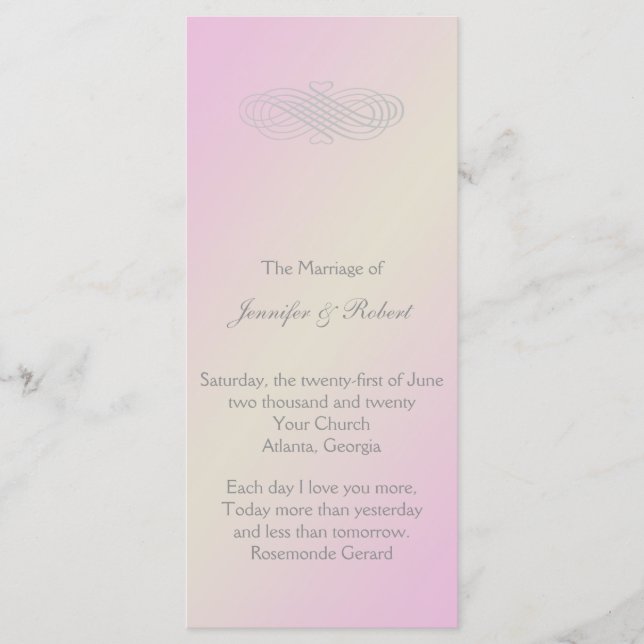 Blush and Gray Romantic Wedding Program (Front)