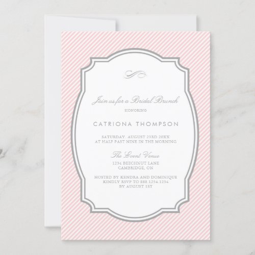 Blush and Gray Stripes Elegant Bridal Brunch Invitation