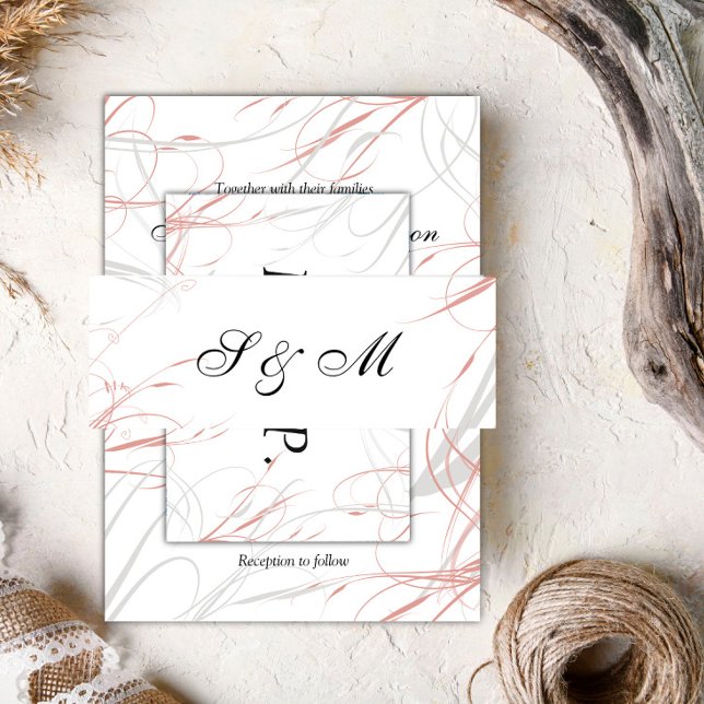 Blush and Gray Swirls Wedding Invitation Belly Band (Creator Uploaded)