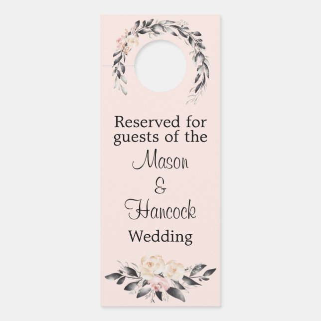Blush and Gray Wedding Hotel Room Reserved Door Hanger (Front)