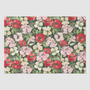 Blush and green Christmas Watercolor Flowers Dark Tissue Paper