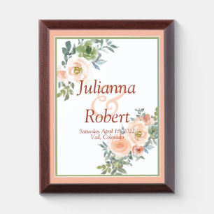 Blush and green floral wedding memory Plaque