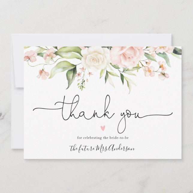 Blush and Greenery Bridal Shower Thank You (Front)