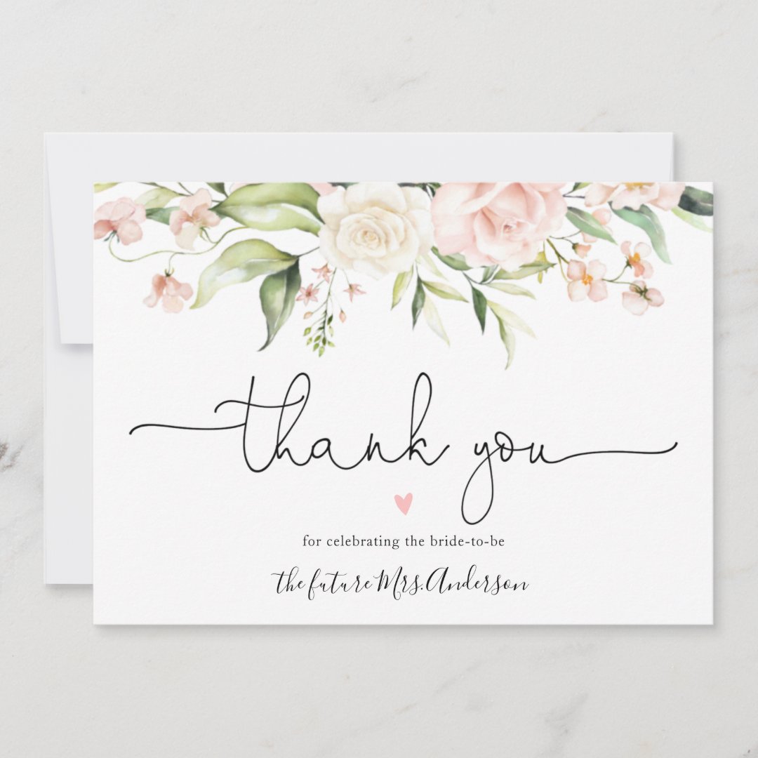 Blush and Greenery Bridal Shower Thank You | Zazzle