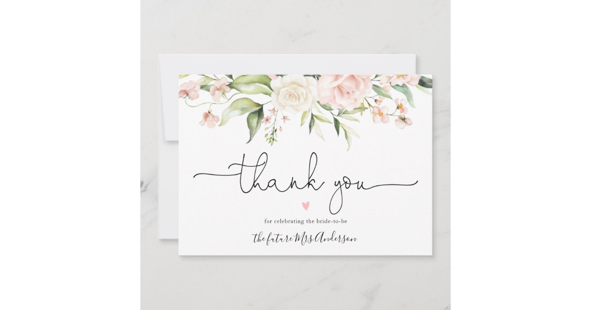 Blush and Greenery Bridal Shower Thank You | Zazzle