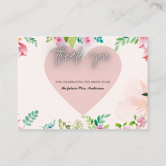 Blush and Greenery Bridal Shower Thank You Card (Front)