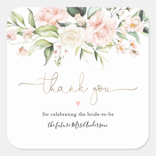 Blush and Greenery Bridal Shower Thank You Square Sticker