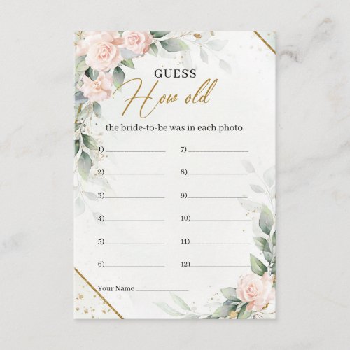 Blush and greenery gold How old was he bride_to_be Enclosure Card