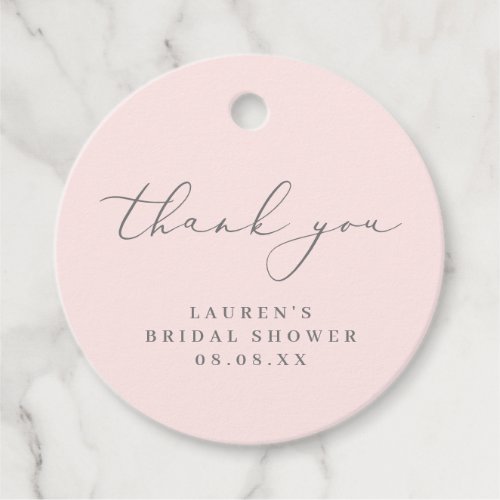 Blush and Grey Calligraphy Thank You Bridal Shower Favor Tags